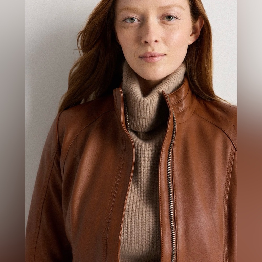 NWT Quince Leather Stand- Collar Jacket in Cognac - Picture 5 of 16